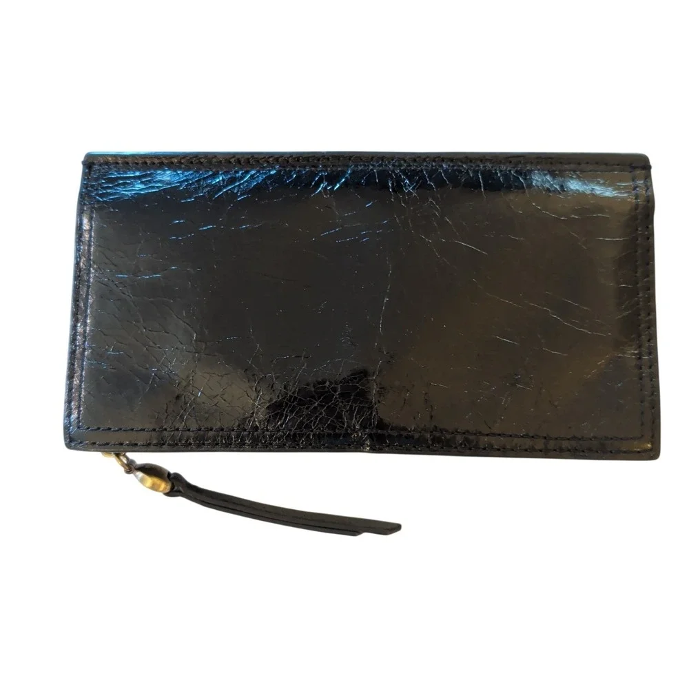 Hobo Leather Bifold Snap Closure Wallet W/ Tassel And Zipper Coin Slot Black EUC